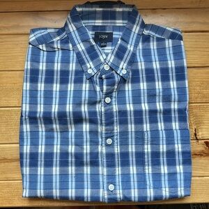🍀 EUC J Crew Men’s Windowpane Blue White Button Down Size Large
